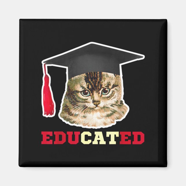 Imã Gato educado com chapéu de formatura presente engr (Frente)