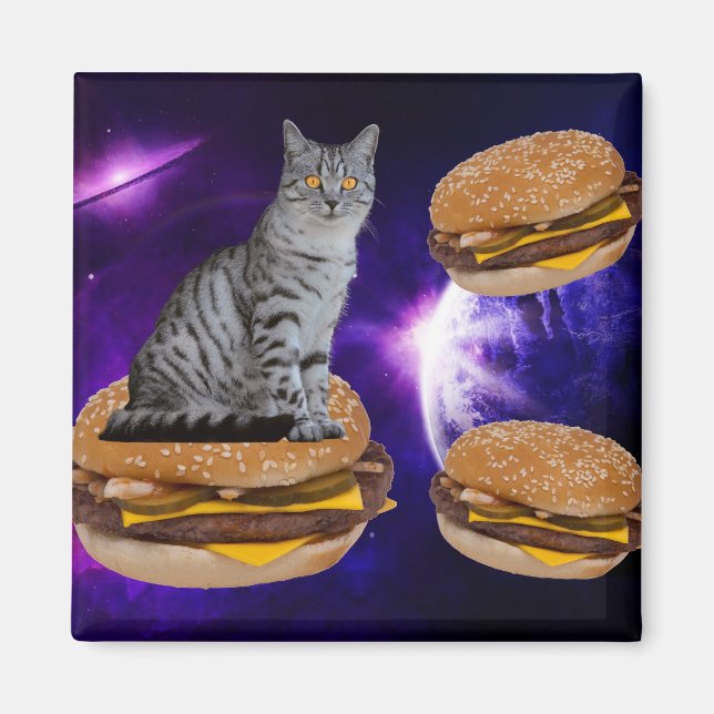 Imã GATO EM ESPAÇO COM Íman de CheesEBURGERS (Frente)