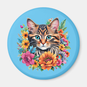 Imã Gato em Grinalda Floral Colorida