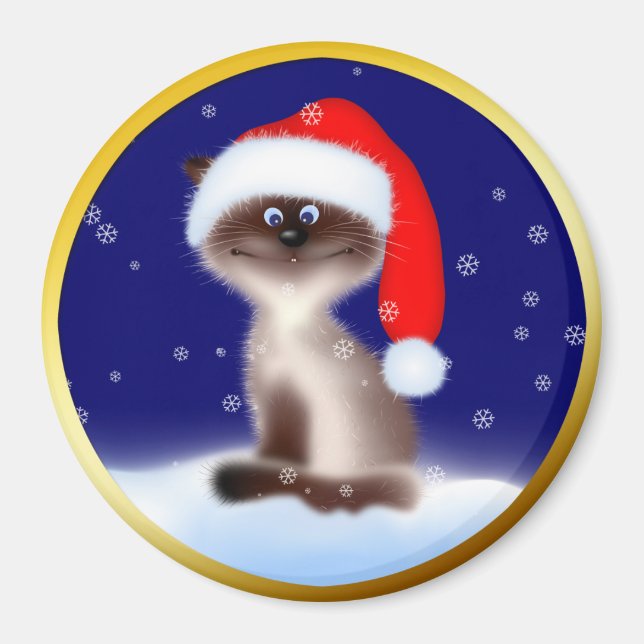 Imã Gato em Santa Hat (Frente)