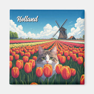Imã Gato em Tulip Fields Holanda