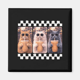 Imã Gato Engraçado Bebendo Café Gelado Meme Animal Caf