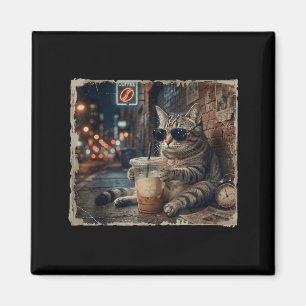 Imã Gato Engraçado Bebendo Café Gelado Meme Engraçado