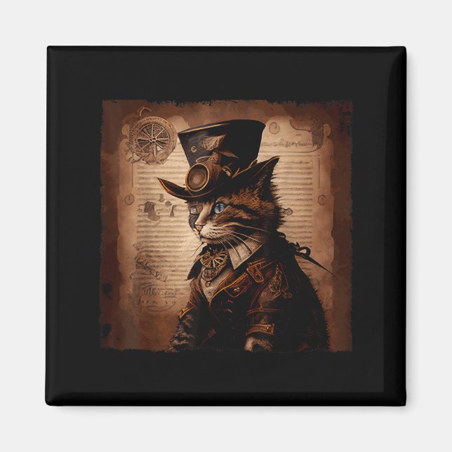 Imã Gato Engraçado Caubói Steampunk (Frente)