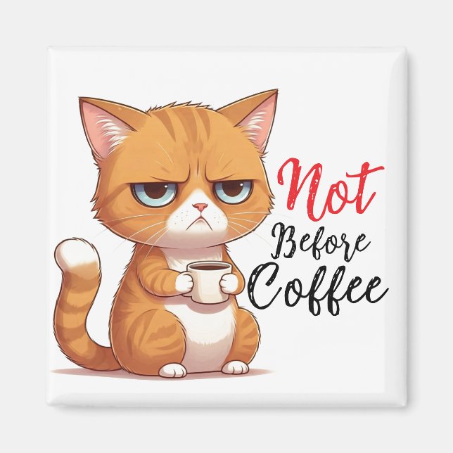 Imã Gato engraçado com café (Frente)