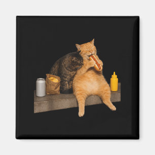 Imã Gato Engraçado Comendo Cachorro Quente Vintage Gat