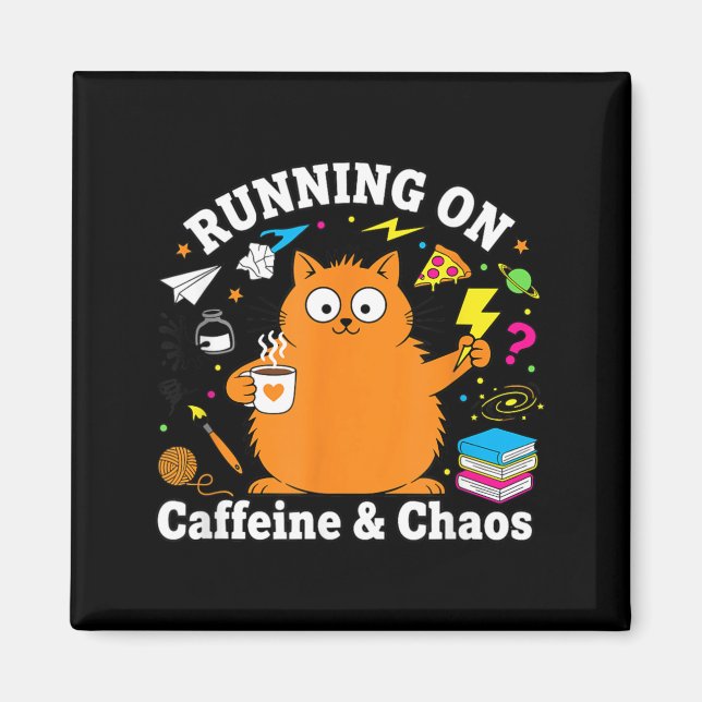 Imã Gato Engraçado Correndo em Cafeína e Amor pelo Cao (Frente)