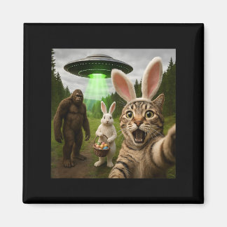 Imã Gato engraçado de Páscoa selfie com coelho Bigfoot