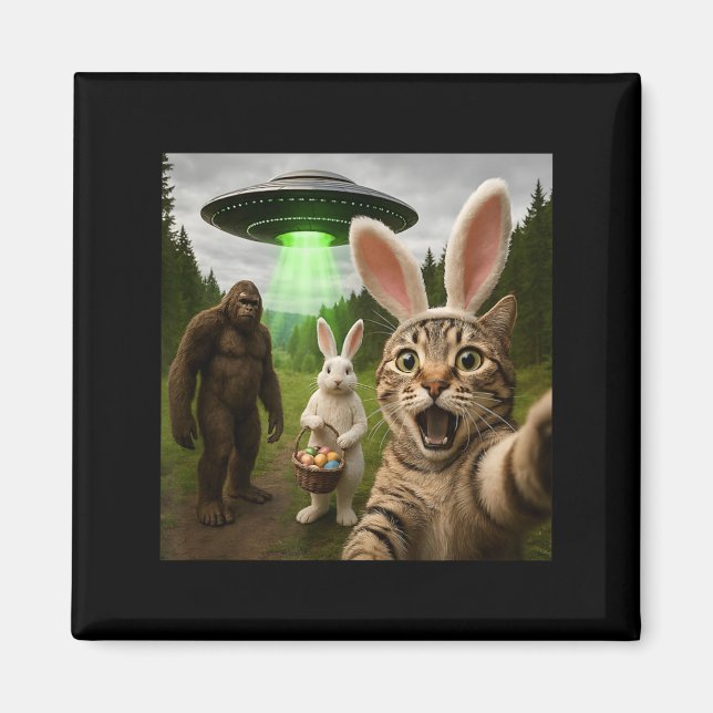 Imã Gato engraçado de Páscoa selfie com coelho Bigfoot (Frente)