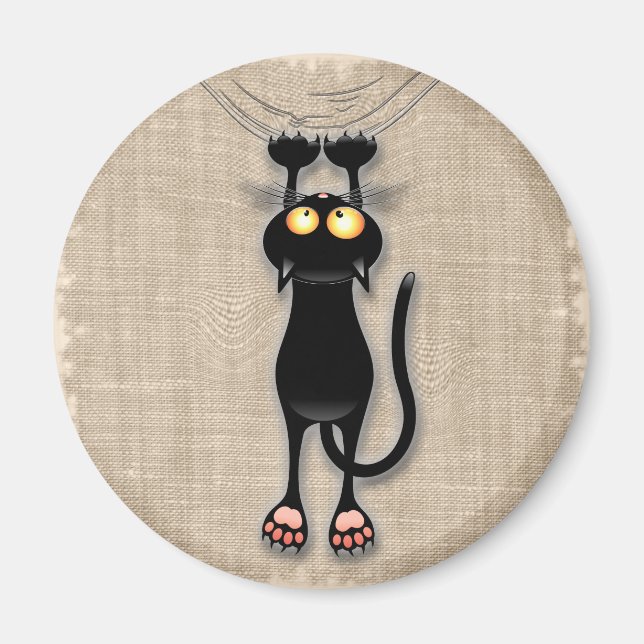 Imã Gato engraçado Personagem arranhando Tecido (Frente)
