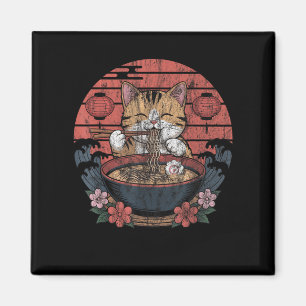 Imã Gato Engraçado Ramen Graphic Tee Japonês Anime Kaw