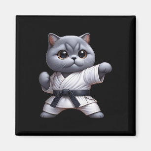 Imã Gato Engraçado Shorthair Britânico Vestindo Karate