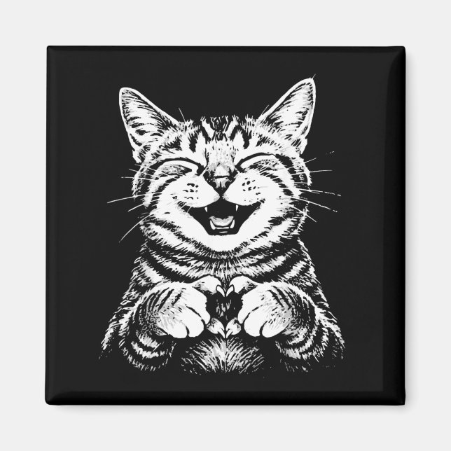Imã Gato Engraçado Sorridente Fazendo Coração com as M (Frente)
