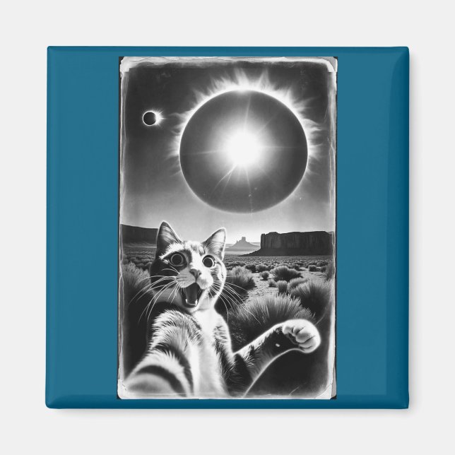 Imã Gato engraçado tirando selfie eclipse solar (Frente)