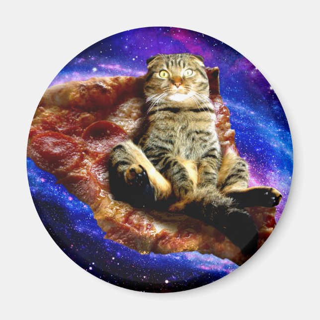 Imã Gato espacial deitado numa pizza (Frente)