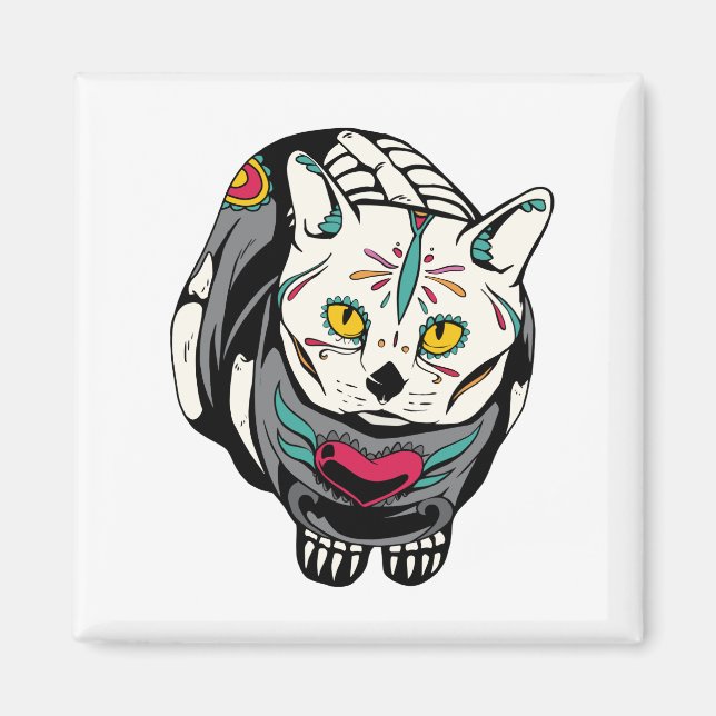 Imã Gato Esqueleto Presente Para Dia de Muertos Amante (Frente)
