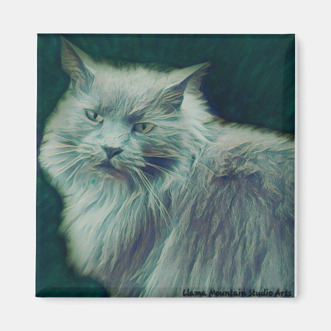 Imã Gato Estilizado #1 Íman de galho Verde (Frente)