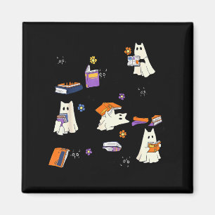 Imã Gato Fantasma Fofo Amante de Ler Livros Halloween