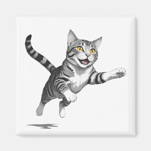 Imã Gato Feliz Brincadeira Pulando No Ar Alegre