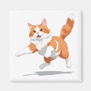 Imã Gato Feliz Brincadeira Pulando No Ar Alegre