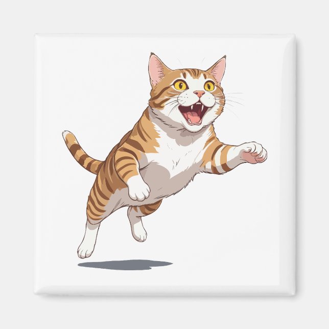 Imã Gato Feliz Brincadeira Pulando No Ar Alegre (Frente)
