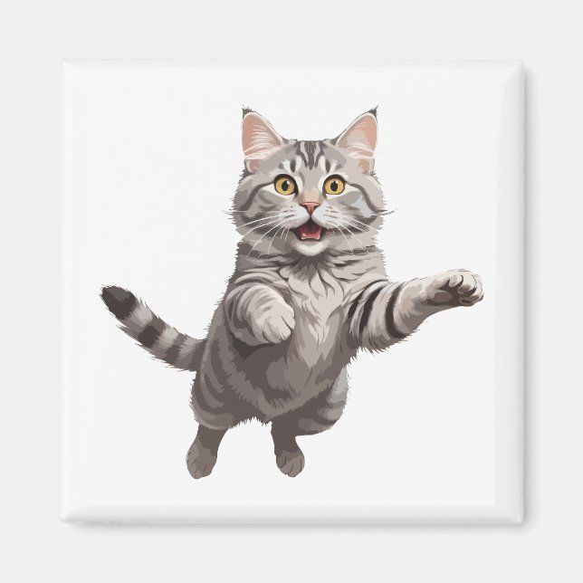 Imã Gato Feliz Brincadeira Pulando No Ar Alegre (Frente)