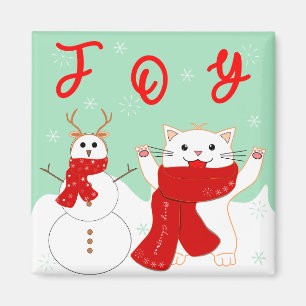 Imã Gato Feliz Com Boneco de Neve Ímã de Natal Fofo