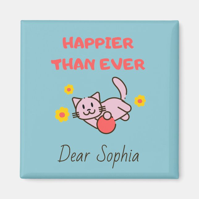 Imã Gato Feliz com Flores (Frente)