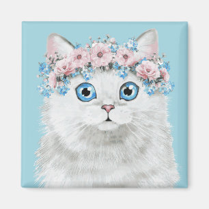 Imã Gato Floral Branco Doce