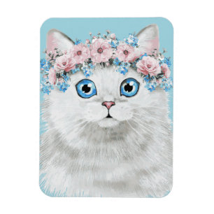 Ímã Gato Floral Branco Doce