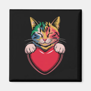 Imã Gato Fofo Abraçando Coração de Valentino Gatinho A
