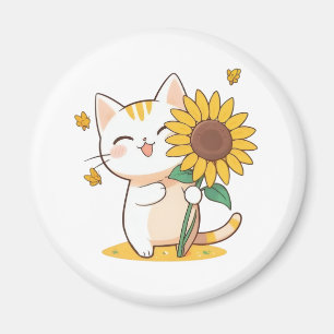 Imã Gato Fofo com Design Kawaii de Girassol