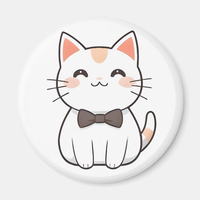 Imã Gato Fofo com Gravata Borboleta Design Kawaii (Frente)