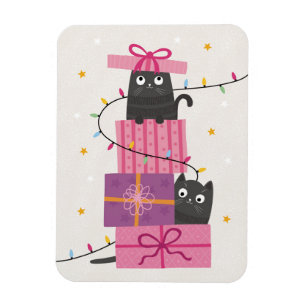 Ímã Gato fofo com luzes e presentes de Natal