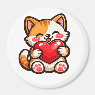 Imã Gato Fofo Coração – Gato Kawaii Abraçando Coração