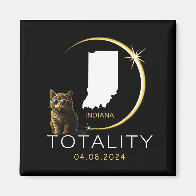 Imã Gato Fofo do Eclipse Solar Total de Indiana (Frente)