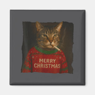 Imã Gato Fumando Cigarro Natal Chapéu de Papai Noel Me