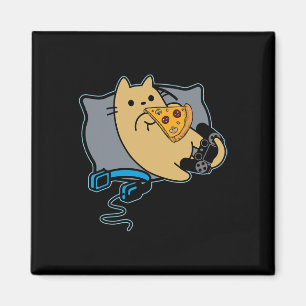 Imã Gato Gamer Comilão de Pizza Nerdy Jogo Pausado