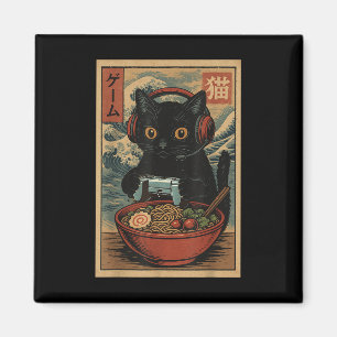 Imã Gato Gamer Kawaii Fofo Ramen Japonês Retrô Diverti