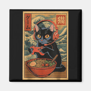 Imã Gato Gamer Kawaii Fofo Ramen Japonês Retro Engraça
