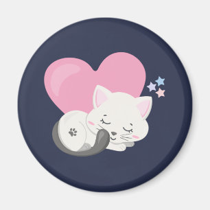 Imã Gato Gatinho Doce Dormindo com um Coração Grande