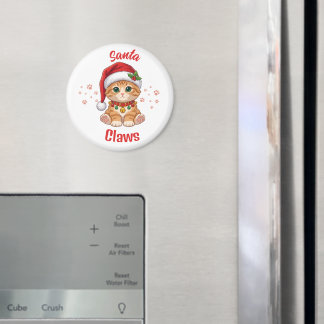 Imã Gato Gengibre Divertido Chapéu de Papai Noel Natal
