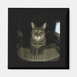 Imã Gato Hacker Meme Engraçado Gato de Computador Gati