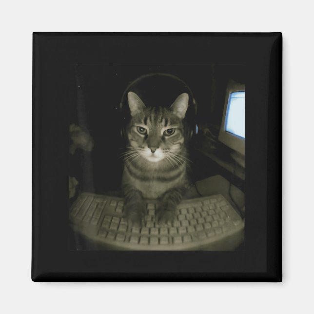 Imã Gato Hacker Meme Engraçado Gato de Computador Gati (Frente)