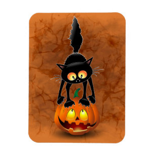 Ímã Gato Halloween Caricatura Assustada na Pumpkin