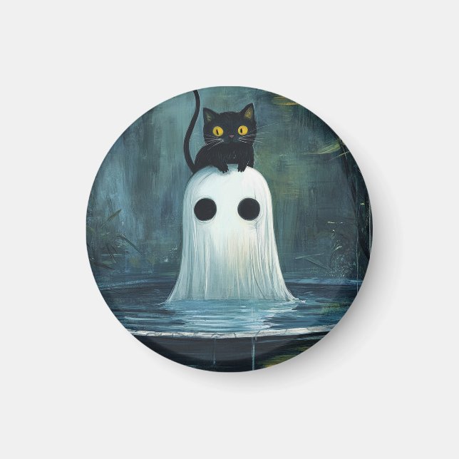 Imã Gato Halloween e Fantasma na Piscina (Frente)