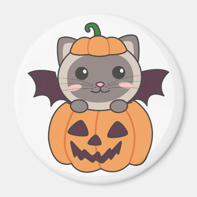 Imã Gato Halloween Pumpkin Bat Costume (Frente)