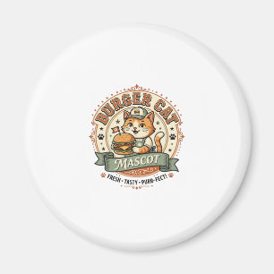 Imã Gato Hambúrguer Mascote Gato Fast Food Mascote Gat