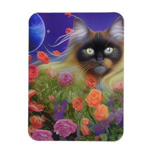 Ímã Gato Himalaia nas Flores