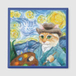 Imã Gato impressionista bonito, Van Gogh, Noite Estrel<br><div class="desc">Vocês podem reconhecer que esta pintura é um pouco parecida com a "Noite Estrelada" de Vincent van Gogh,  com algumas reviravoltas. Esta imagem também está disponível em outros produtos da minha loja Zazzle.</div>